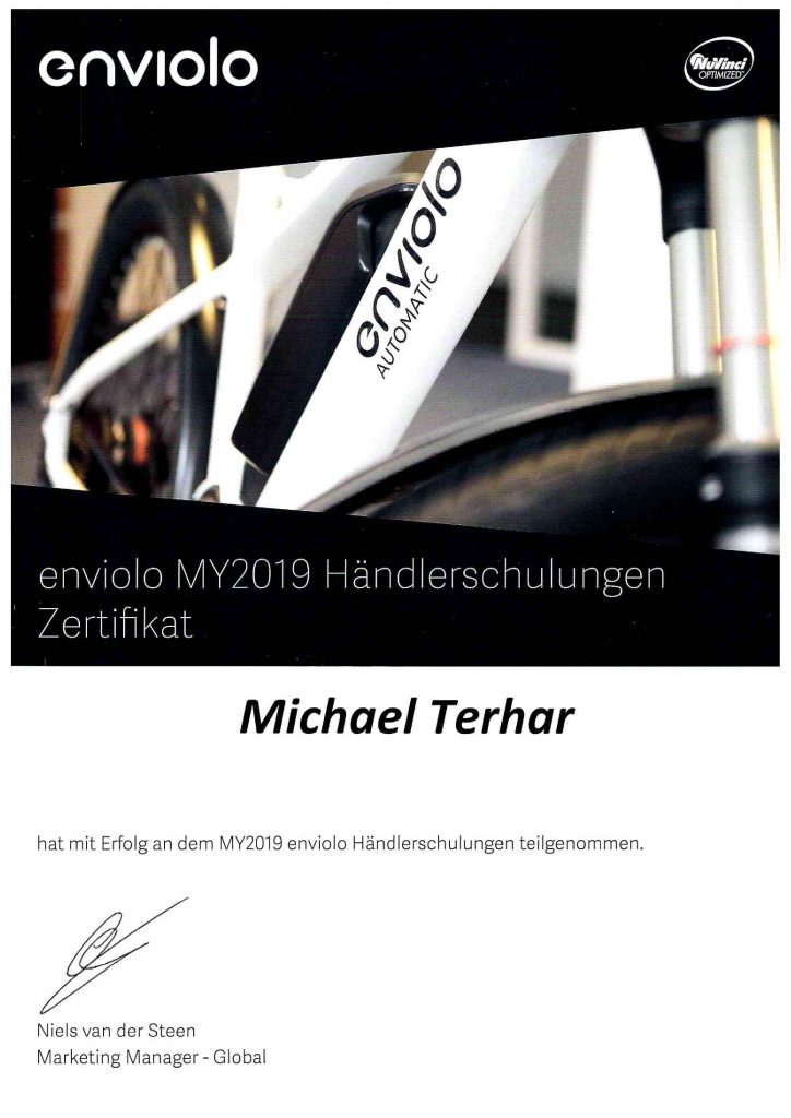 Zertifikat Enviolo MY2019 - Teilnehmer Michael Terhar