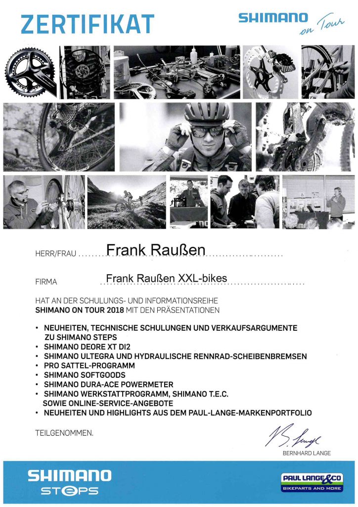 Zertifikat Shimano on Tour Frank Raußen